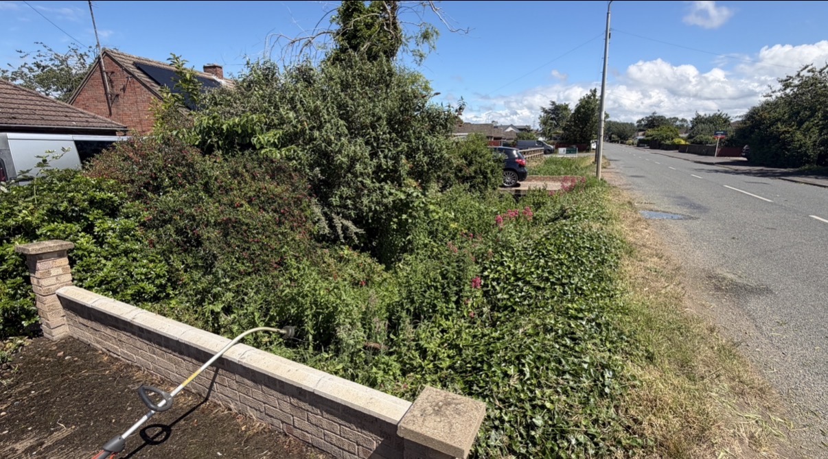 Before: Noble Grounds lawn mowing before and after in Wisbech